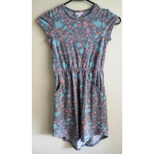 Lularoe Girls Size 10 Dress Floral Grey Orange Blue Pockets